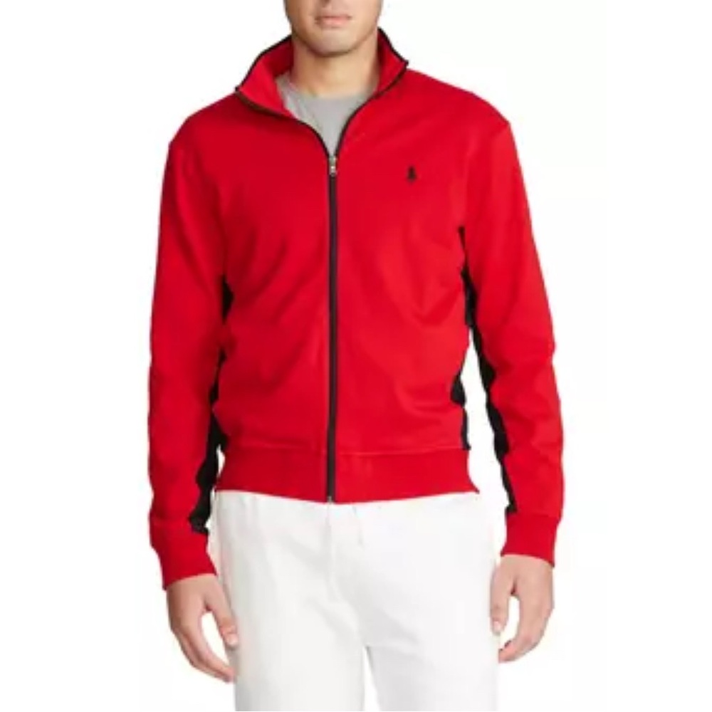 Polo Ralph Lauren Men M Red Black Full Zip Sweatshirt Track Jacket Sporty Preppy - Picture 2 of 11